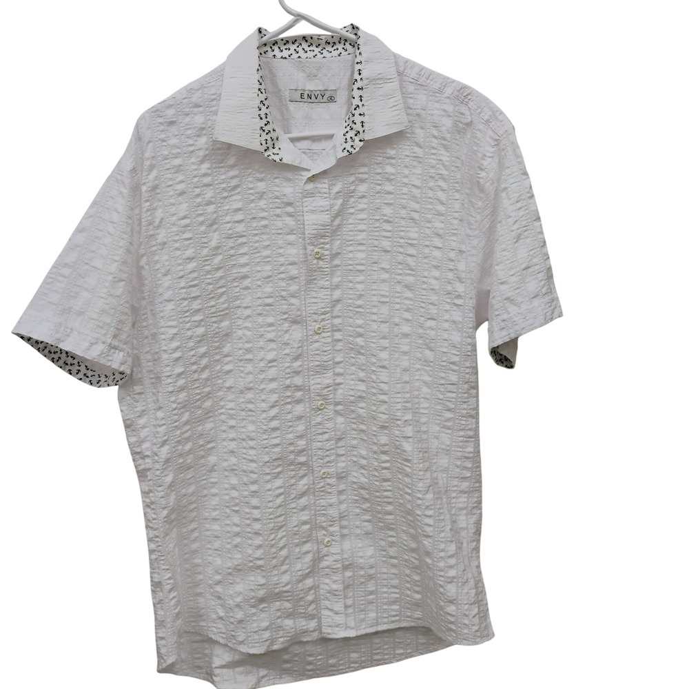 Envy Mens XL White Short Sleeve Button Up Shirt Anchor Print Cruise Casual - Picture 2 of 8